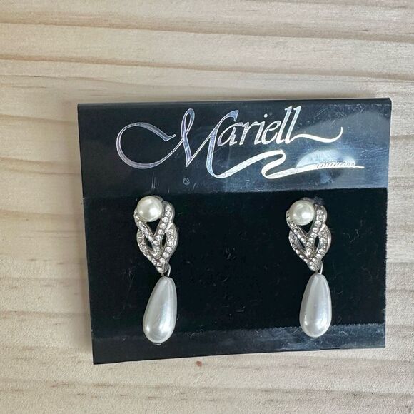 Mariell Faux Pearl & Rhinestone Drop Earrings - Picture 2 of 7